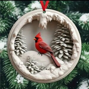 NWT Set of 2 Wood Cardinal Christmas Ornament